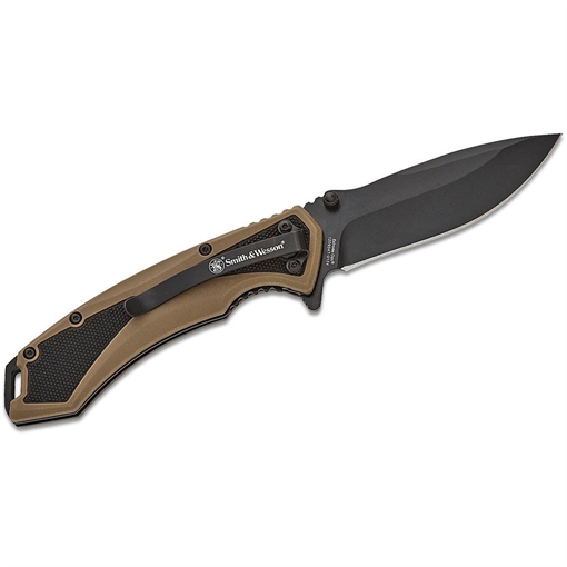 Smith & Wesson Extreme Ops Spring Assist Folding Knife 3-1/4" Drop Point Blade Black Tan Box 1209515 661120751168