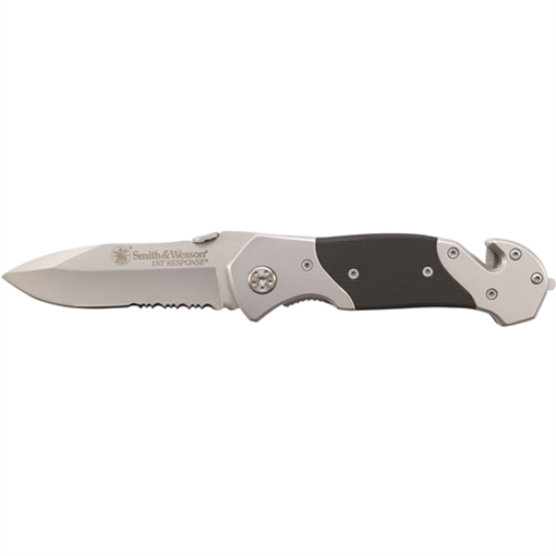 Smith & Wesson First Responder Folding Knife 3-3/10" Serrated Drop Point Blade Black Silver SWFRSCP