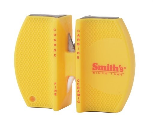 Smiths Products Knife Sharpener 2-Step Fine, Coarse Carbide, Ceramic Sharpener Rubber Handle Yellow CCKS