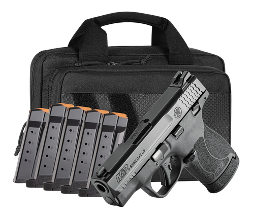 Smith & Wesson M&P Shield Plus Bundle Micro-Compact 9mm, 3.10" Barrel, Black 6 13rd Mags & Bag