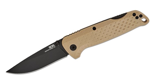 SOG SOG Adventurer LB Lockback Folding Knife 3"" Black PVD Drop Point Blade, FDE Flat Dark Earth GRN Handles 13-11-05-43