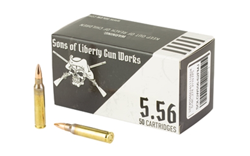Sons of Liberty Gun Works 556NATO, 62 Grain, Full Metal Jacket, 50 Round Box 556-62FMJ-1000