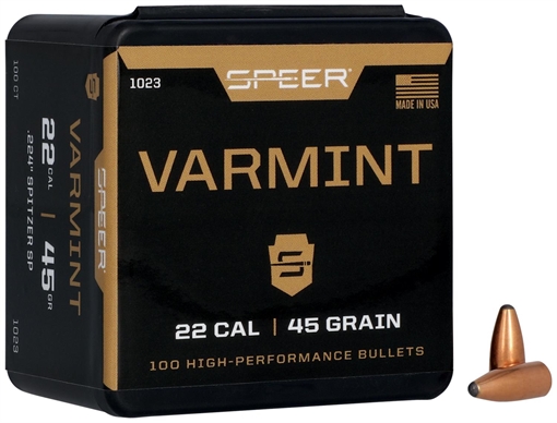 Speer Varmint Soft Point Rifle Bullets .224 cal .224" 45 gr JSP 100/ct 1023