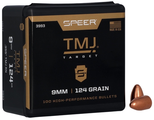 Speer TMJ Handgun Plinking Bullets 9mm Luger .355" 124 gr TMJ-RN 100/ct 3993