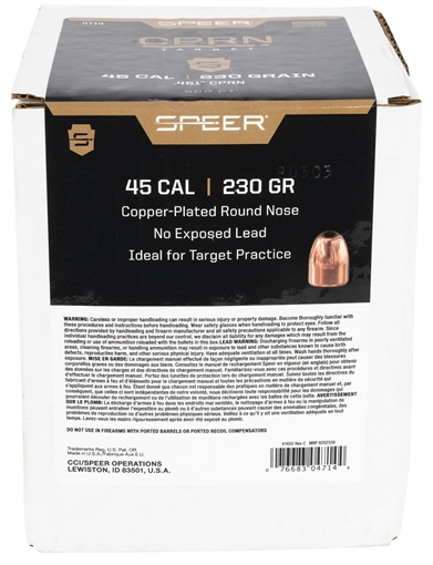 Speer Copper Plated Handgun Bullets .45 cal .451" 230 gr CPRN 500/Box 4714
