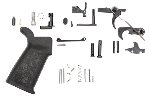 Spike's Tactical Lower Receiver Parts Kit Standard, 223 Rem/556NATO, Rounded Hammerand Hammer Spring, Trigger and Trigger Spring, Disconnector and Disconnector Spring, Safety Selector, Detent, Spring, Bolt Catch, Roll Pin, Plunger, Magazine Catch, Trigger