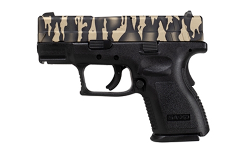 Springfield XD, Semi-automatic, Striker Fired, Sub-Compact, 9MM, 3", Tiger Stripe Camo Slide, Black Frame, 1-16 Round Mag, 1-13 Round Mag With Grip Extension, Right Hand, Fixed Sights, Polymer, Cerakote XDD9801HC-2