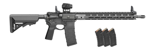 Springfield Saint Victor Optic Package Viridian Green Dot B5 5.56mm, 16" Barrel, Viridian Green Dot, Low-Profile Manual Flip-Up Sights, Black, 4x30rd Mags