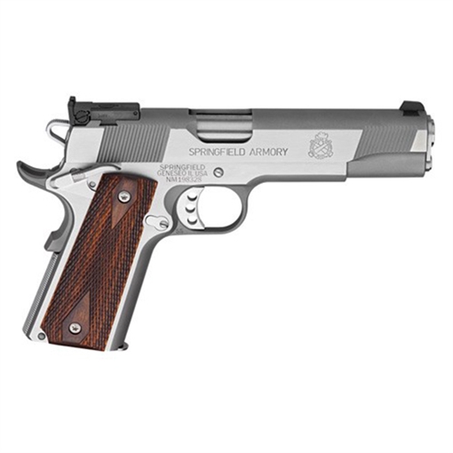 Springfield Armory 1911 Loaded Target *CA Complaint 45 ACP 7+1, 5" Stainless Match Grade Stainless Barrel, Serrated Slide & Steel Frame w/Beavertail, Crossed Cannon Cocobolo Grip PI9132LCA