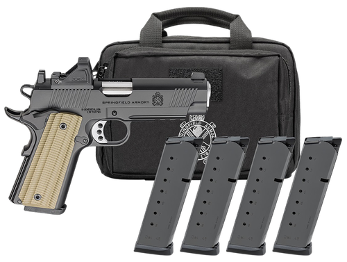 Springfield Operator AOS Optic Package 1911 Commander Size, 9mm, 4.25" Match Grade Barrel, Black, VZ G10 Grips, Tritium Front Sight, Tactical Rack, Ambi Thumb Safety, Viridian RFX-11 Red Dot