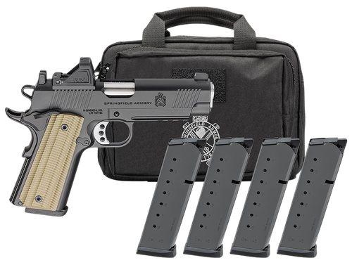 Springfield 1911 Operator AOS Optic Gear Pac 45 ACP 4.25" Match Grade Barrel, Black Cerakote LW Frame w/Beavertail & Picatinny Rail, VZ G10 Grip, Viridian RFX-11 Green Dot, 8 Rd