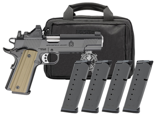 Springfield 1911 Operator AOS Optic Gear Pac 9mm 5" Match Grade Barrel, Serrated Slide, Black Cerakote Frame, VZ G10 Grip, Viridian RFX-11 Green Dot, 8 Rd