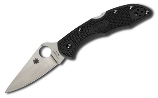 Spyderco Delica4, Lightweight, Folding Knife, 2.875" Blade, Clip Point, Plain Edge, VG10/Satin Finish, Kraton Handle, Circle Thumb Hole/Pocket Clip C11FPBK