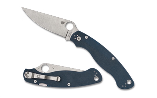 Spyderco Military 2, Folding Knife, 4" Drop Point Blade, CPM SPY27 Blade, 9.51" Overall Length, Compression Lock, Satin Finish, Silver Blade, Blue Handle C36GPCBL2