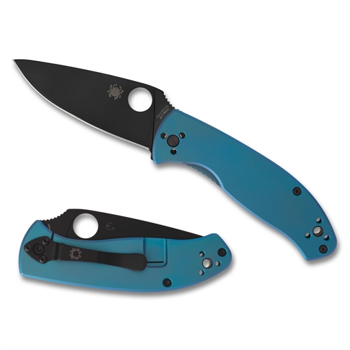 Spyderco Tenacious, Folding Knife, 3.35" Drop Point Blade, 8Cr13MoV Blade Steel, 7.74" Overall Length, R.I.L. Lock, Black Oxide Finish, Black Blade, Blue Titanium Handle C122TIBLBKP