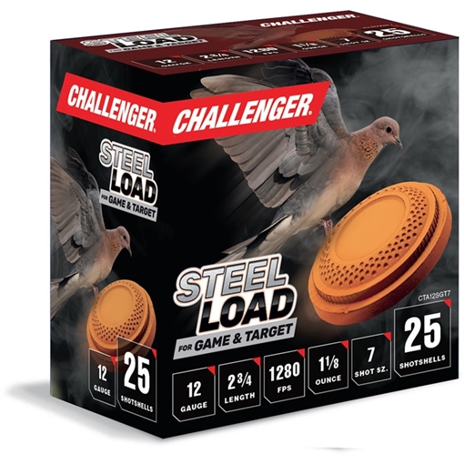 Challenger Ammo 12 GAUGE 2-3/4'' 1-1/8OZ #7 STEEL SHOT 250/CASE CTA12SGT7