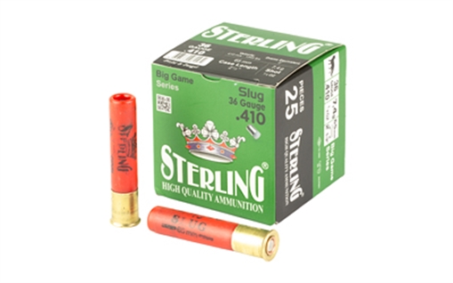 Sterling Big Game Series, 410 Gauge 2.5", 10 Grain, 1/4 oz, Rifled Slug, 25 Round Box 8698779961572
