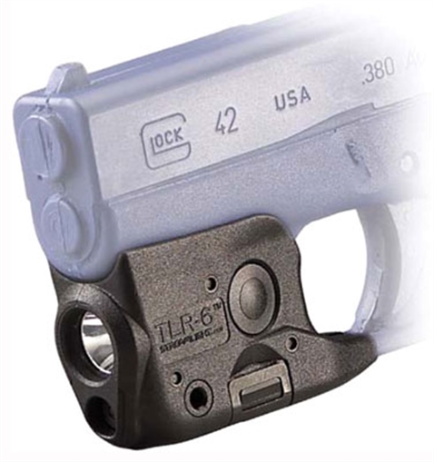 Streamlight TLR-6, Tac Light with Laser, Fits Glock 42/43, Black, C4 LED, 100 Lumens, Red Laser, 2x CR1/3 N Lithium Batteries 69270