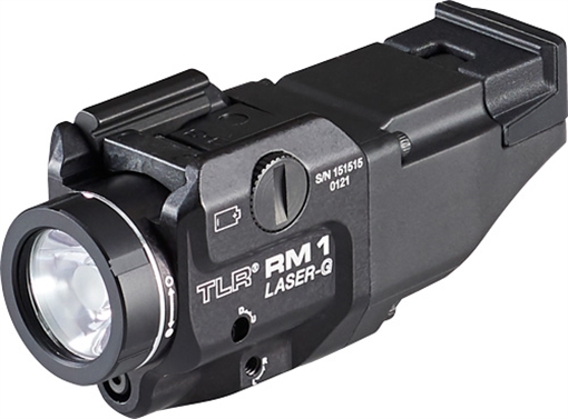 Streamlight TLR-1 RM w/Laser Black Anodized Aluminum, 500 Lumens White LED Bulb/Green Laser, 210 Meters Beam, Picatinny Rail Mount 69444