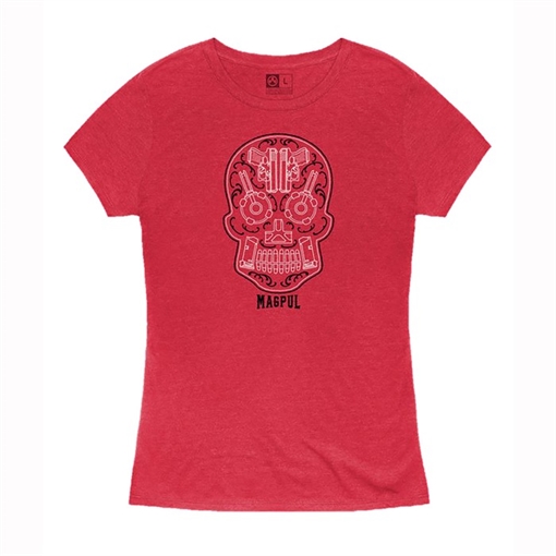 Magpul WOMEN'S SUGAR SKULL BLEND T-SHIRT RED HEATHER LARGE MAG1218-612-L