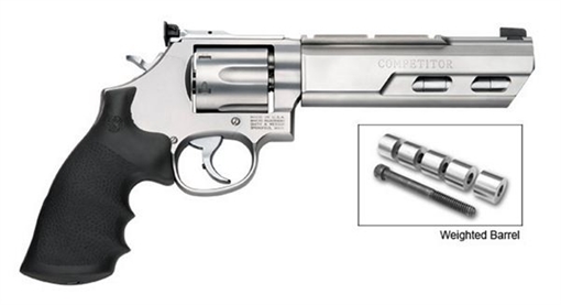 Smith & Wesson Model 629, Performance Center, Double/Single Action, Metal Frame Revolver, N-Frame, 44 Magnum, 6" Weighted Barrel, Stainless Steel, Matte Finish, Silver, Hogue Grips, Adjustable Sights, 6 Rounds, Performance Center Tuned Action 170320 022188