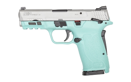 Smith & Wesson M&P9 SHIELD EZ M2.0, Single Action Only Internal Hammer Fired, Semi-automatic, Polymer Frame Pistol, Micro-Compact, 9MM, 3.68" Barrel, Cerakote Finish, Silver Frame, Robins Egg Blue Frame, 3-Dot Sights, Manual Thumb Safety, 8 Rounds, 2 Magaz