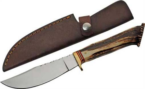 SZCO STEEL STAG 5" STAG HUNTER DEER ANTLER HANDLE SS BLADE SS7030