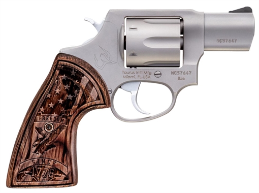 Taurus 2605029US1 605 Small Frame 357 Mag/38 Special +P 5rd 2" Matte Stainless Steel Barrel, Cylinder & Frame, Engraved USA Flag Walnut Grip, Transfer Bar Safety 2-605029US1