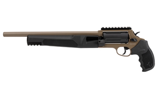 Taurus USA Judge, Home Defender, Double Action/Single Action, Metal Frame Revolver, 410 Bore/45LC, 3" Chamber, 13" Barrel, Cerakote Finish, Flat Dark Earth, Picatinny Rail, Rubber Grips, Fixed Sight, 5 Rounds 2-JHD441013MAG-F