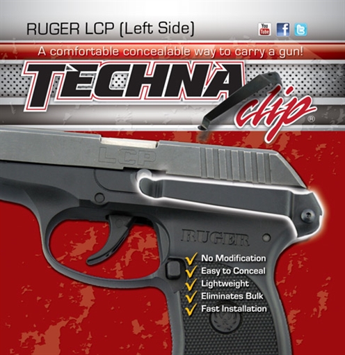 TECHNA CLIP GUN BELT CLIP FOR RUGER LCP 380 LEFT HAND ( 6 PER CASE ) LCPBL