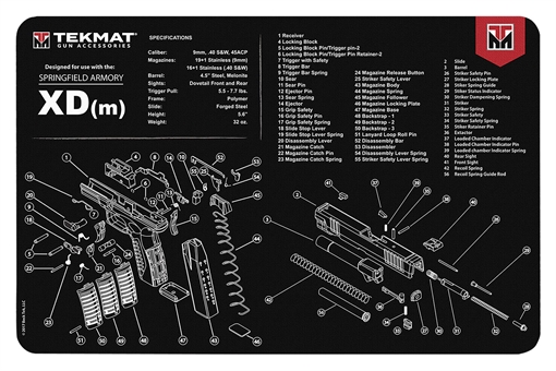 TekMat TEKR Springfield Armory XDm Cleaning Mat Black/White Rubber 11"x17" Springfield Armory XDm Parts Diagram TEKR 17-XDM