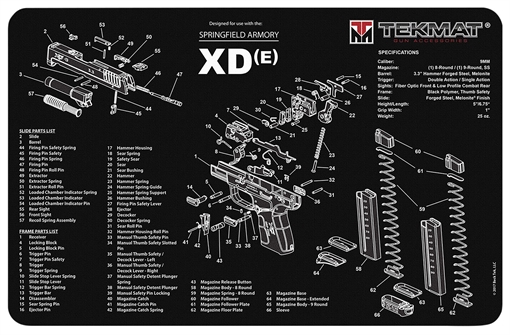 TekMat Springfield Armory XDe Cleaning Mat Black/White Rubber 11"x17" Springfield Armory XDe TEKR17XDE