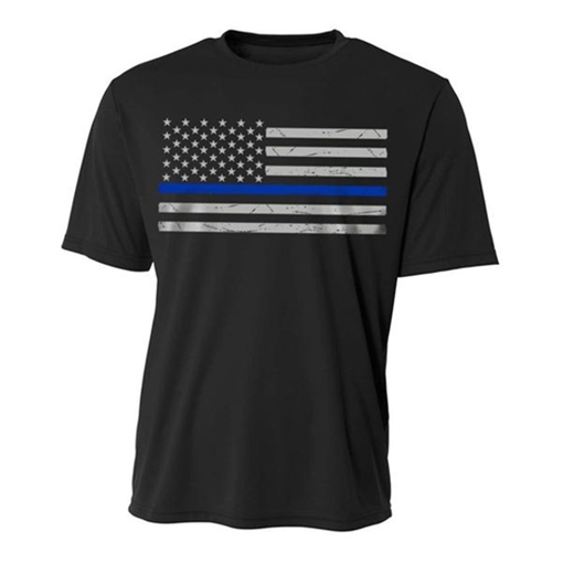 Thin Blue Line Performance, Polyester Men's T-Shirt - Classic POLY-CLASSIC-BLACK-MEDIUM