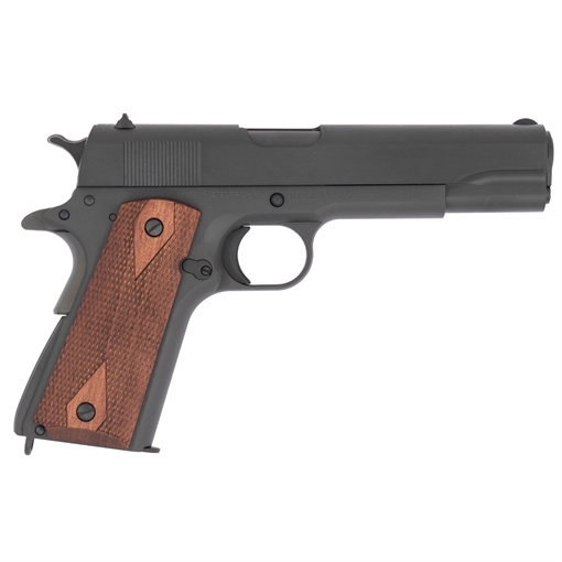 Tisas USA 1911A1, US Army, Single Action Only, Semi-automatic, Metal Frame Pistol, Full Size, 45ACP, 5" Barrel, Carbon Steel Frame, Manganese Phosphate Finish, Black, Checkered Wood Grips, Iron Sights, 7 Rounds, 2 Magazines 10100539