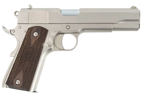 Tisas 1911 A1 Stakeout 9mm & 38 Super, 5" Barrel, Steel Frame, Nickel Finish, Silver, Walnut Grips, Iron Sights, Thumb Safety, 9rd, Includes 38 Super Barrel and 9mm Barrel