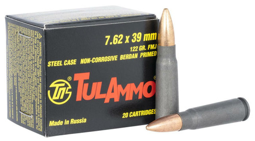 TulAmmo 7.62X39mm, 122gr, FMJ, Steel Case, 20rd Box
