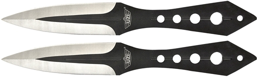 Uzi Accessories Throwing Knives Two Fixed Plain Black/Silver Stainless Steel Blade, Black Stainless Steel Handle, Includes Nylon Holster UZKTRWTZP