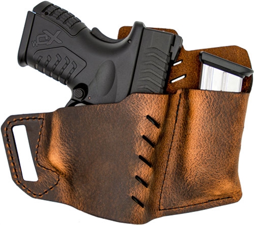 Versacarry Commander Series Belt Holster, Includes Spare Mag Pouch, Fits 1911 Style Pistols, Distressed Brown Color, Water Buffalo Leather, Right Hand 62102 705911399518