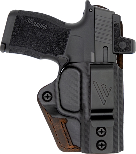 Versacarry Compound Custom Holster, Inside Waistband Holster, Right Hand, Fits Sig P365 Macro, Distressed Leather and Polymer, Brown 1CC26-21P365M