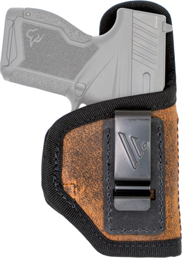 Versacarry Delta Carry, Inside Waistband Holster, Fits CZ 2075 RAMI, Diamondback DB9, Glock 42/43/48, S&W Shield/Shield Plus and Shield EZ, Springfield XDs, Taurus GX4 and Similar Size Pistols, Leather, Brown, Right Hand DC2113