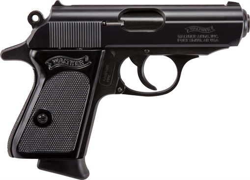 Walther PPK, Semi-automatic, Metal Frame Pistol, 32ACP, 3.3" Barrel, Steel Construction, Matte Finish, Black, Fixed Sights, 7 Rounds, 2 Magazines 4796021