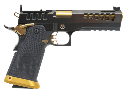 Watchtower Demlitia 9mm, 5" Gold Ported Barrel, Black, Gold Accents, Optic Ready, 20rd
