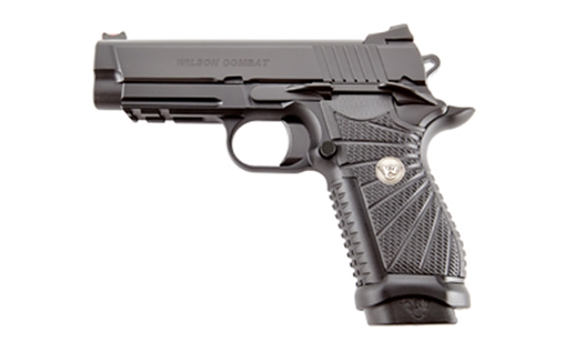 Wilson Combat EXPERIOR, Single Action Only, Semi-automatic, Metal Frame Pistol, Compact, 9MM, 4" Barrel, Aluminum Frame, Armor Tuff Finish, Black, G10 Aggressive Starburst Grips, Fiber Optic Front Sight and Rear Battlesight, Thumb Safety, Lightrail Frame,