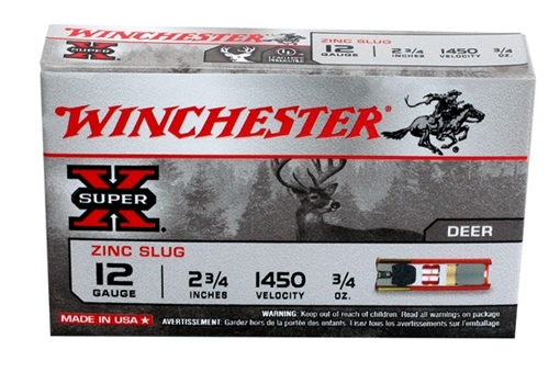Winchester Ammo Super X 12Gauge 2.75" 3/4oz Zinc Slug Shot 5 Box/50 Case X12RS15LF