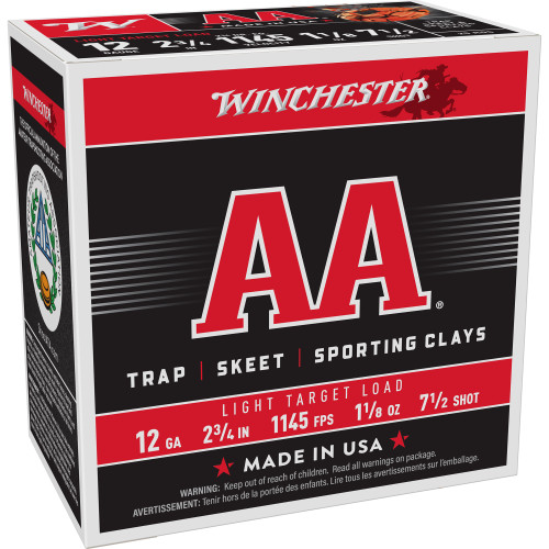 Winchester AA Target 12 Ga, 2.75", 1 1/8 oz, 7.5 Shot, 250rd Case