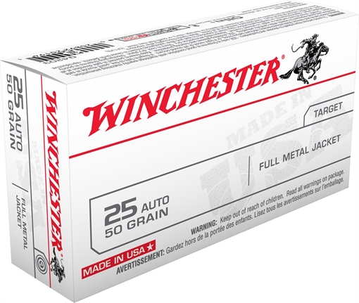 Winchester Ammo USA 25ACP 50gr Full Metal Jacket 50 Per Box/10 Case Q4203