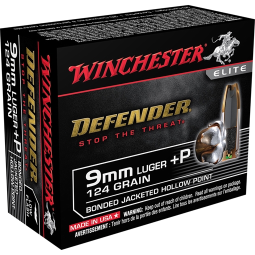 Winchester Ammunition Defender, 9MM +P, 124 Grain, PDX1, Bonded Jacketed Hollow Point, 20 Round Box S9MMPDB
