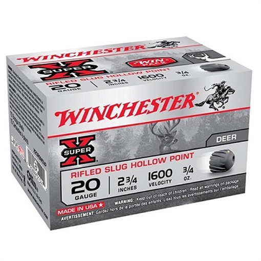 Winchester Ammo Super X 20Gauge 2.75" 3/4oz Rifled Slug Shot 15 Per Box/10 Case X20RSM5VP