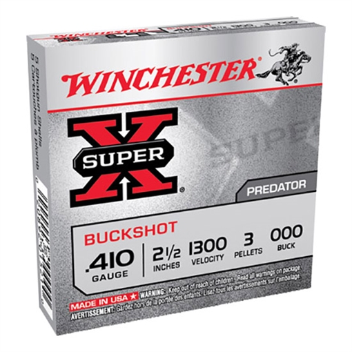Winchester Ammo Super X 410Gauge 2.50" 3Pellets 000Buck Shot 5 Per Box/50 Case XB41000