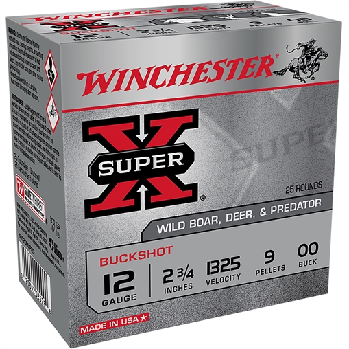 WINCHESTER AMMUNITION 12 GA 2-3/4IN SUPER-X BUCKSHOT 00 25RD XB1200VP25